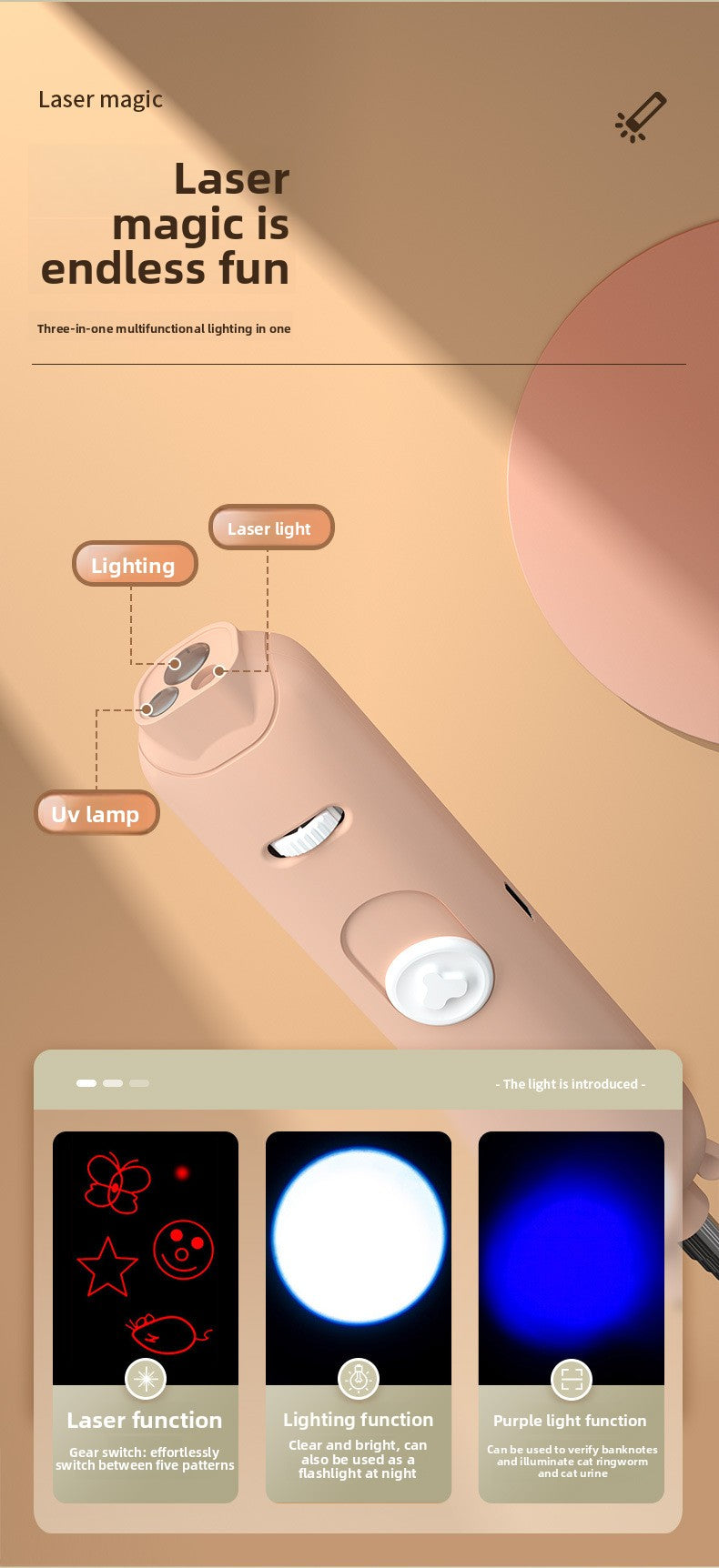 Infrared Laser Cat Teaser Wand with Detachable Feather Bell Interactive Cat Toys for Boredom and Exercise