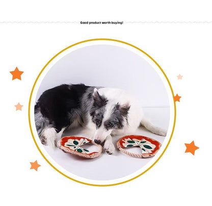 Interactive Dog Frisbee Toy Bite Resistant Cotton Rope Flying Disc for Outdoor Fetch Training and Teeth Cleaning Pizza Shaped Pet Toy