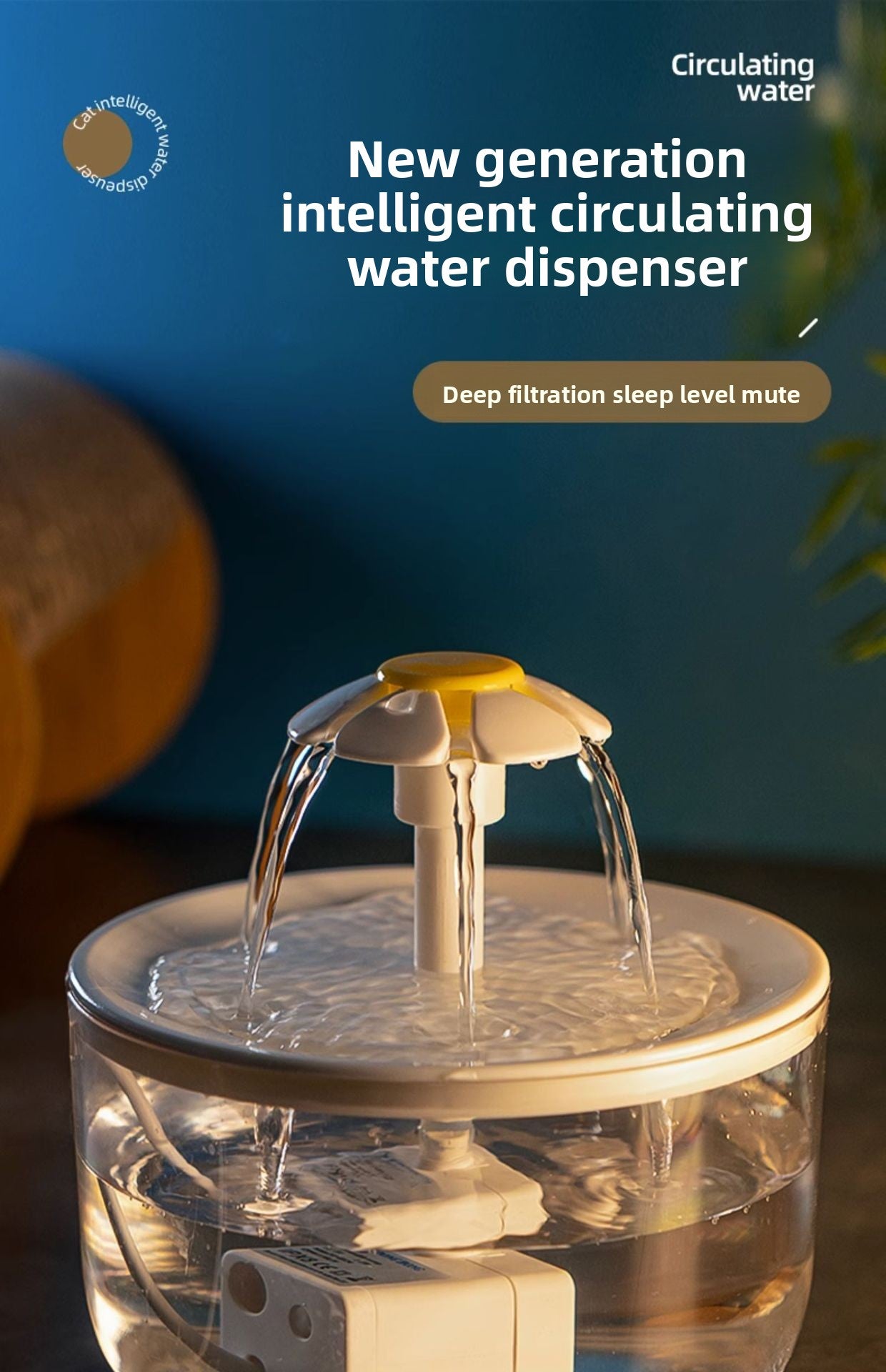 Cat Water Fountain 2L Automatic Circulating Flower Design with LED Light and Filter for Healthy Hydration