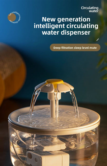 Cat Water Fountain 2L Automatic Circulating Flower Design with LED Light and Filter for Healthy Hydration