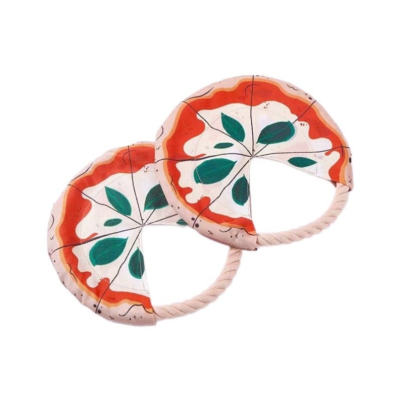 Interactive Dog Frisbee Toy Bite Resistant Cotton Rope Flying Disc for Outdoor Fetch Training and Teeth Cleaning Pizza Shaped Pet Toy