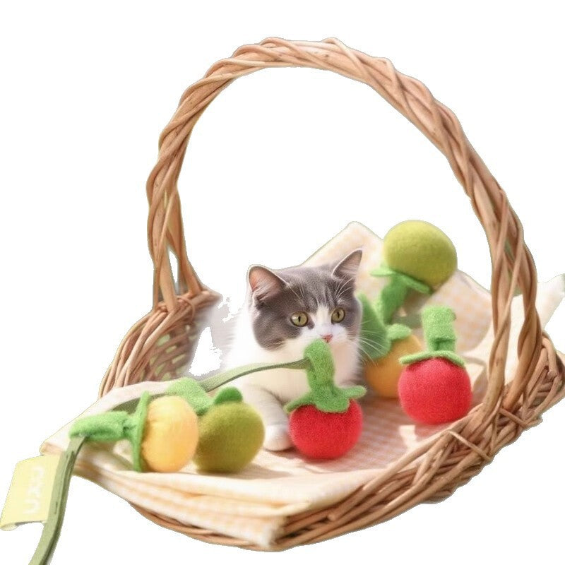 Tomato Shaped Teaser Stick Persimmon String Cat Toy Self Entertainment Boredom Buster with Bell