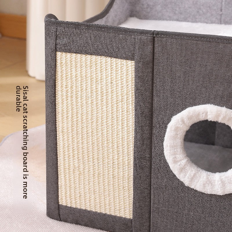 Warm Foldable Cat Villa Storage House Featuring Scratching Board All Year
