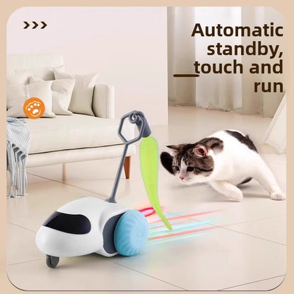 Electric Pet Running Car Feather Teaser Cat Toy for Independent Play