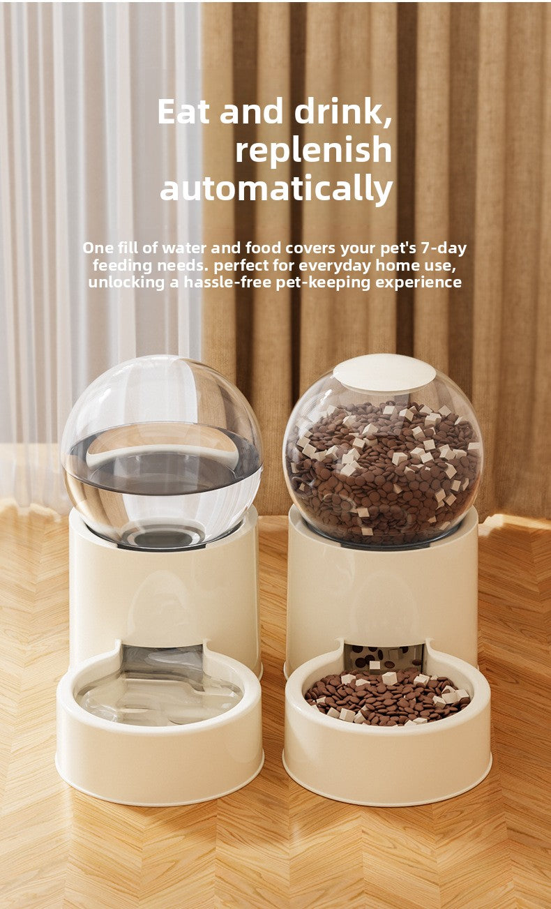 Automatic Cat Dog Water Dispenser with Food Feeder and Grain Storage Bucket