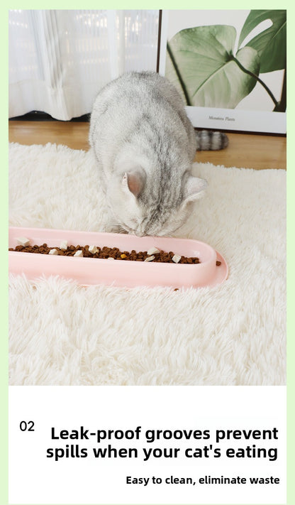 Multi Cat Feeder Long Strip Cat Bowl for Kittens Anti Ant Spill Proof Pet Food and Water Dish Slow Eating Solution