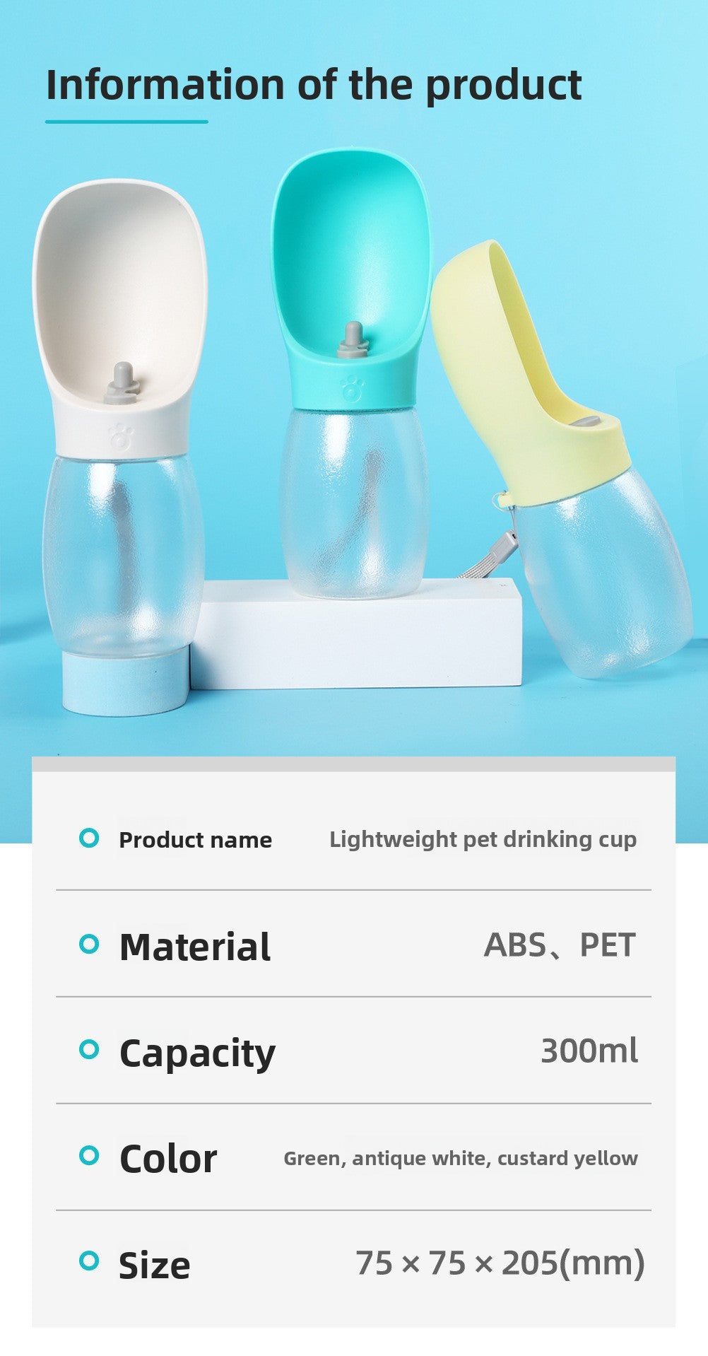 Portable Pet Water Bottle for Dogs and Cats Leak Proof Outdoor Travel Water Dispenser with Foldable Bowl