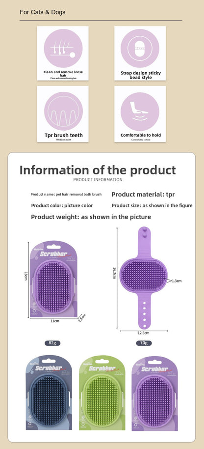 Adjustable Pet Bath Brush Dog Massage Grooming Tool for Wet and Dry Hair Removal Cat Deshedding Brush with Comfort Handle for Bathing Time