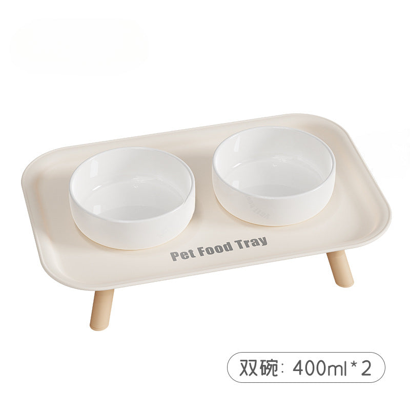 Premium Ceramic Double Pet Bowl Set with Cervical Support Raised Feeder Anti Splash and Tip Proof Design for Cat and Dog Dinner Plates