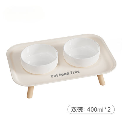 Premium Ceramic Double Pet Bowl Set with Cervical Support Raised Feeder Anti Splash and Tip Proof Design for Cat and Dog Dinner Plates