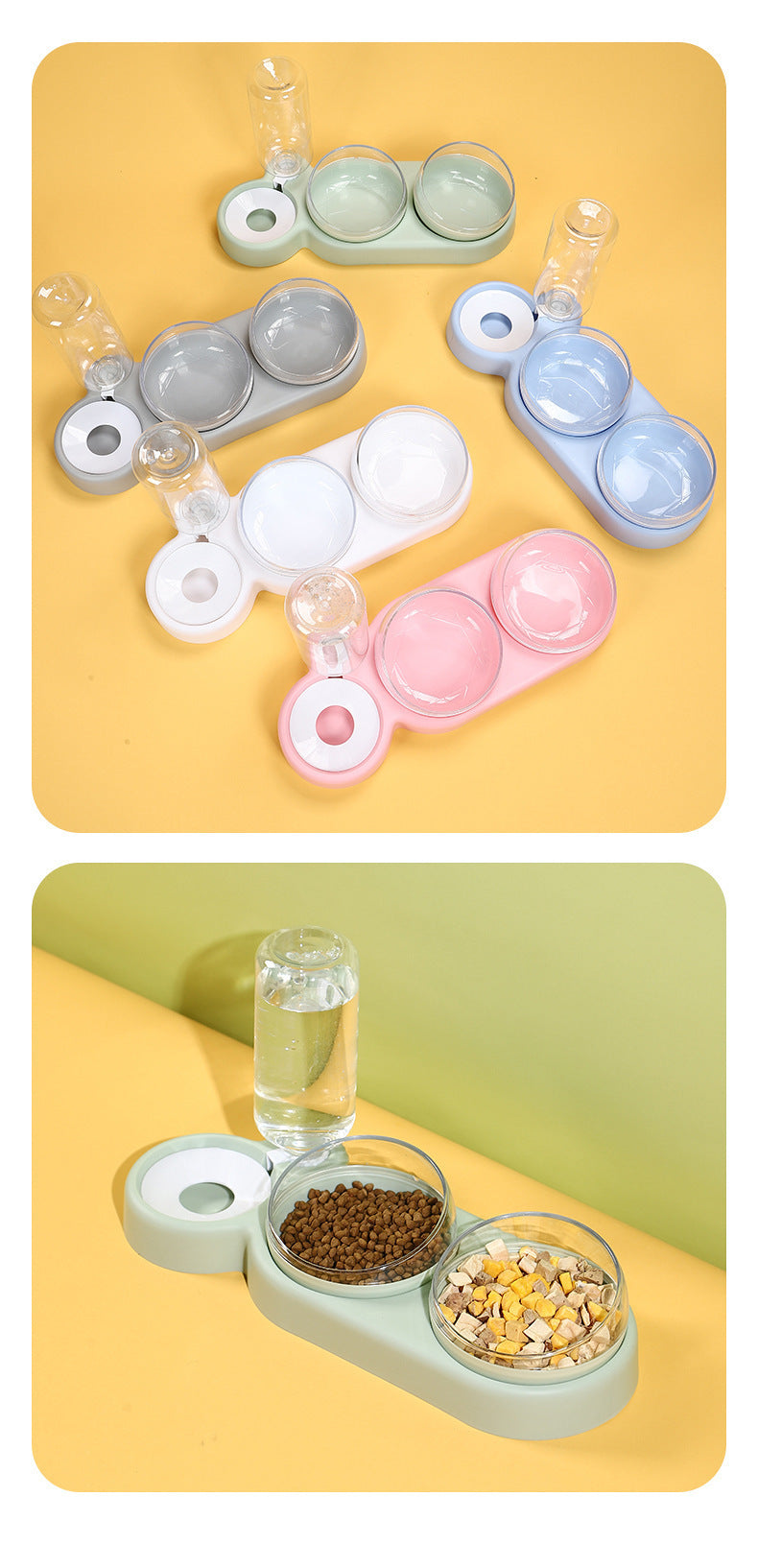 Double Bowl Automatic Cat Feeder and Dog Water Dispenser Adjustable Elevated Pet Bowl Set for Mealtime Comfort and Convenience