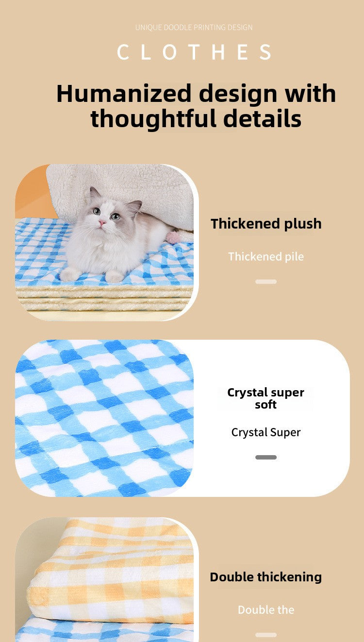 Pet Warm Blanket for Winter Cat Nest Dog Mat Soft Grid Carpet