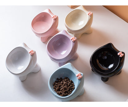 Cute Cat Bowl Ceramic Elevated Cat Food and Water Bowl Set with Non Slip Base Slow Feeder Design for Cats and Small Dogs Pet Supplies