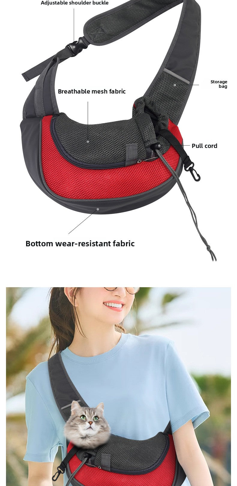Crossbody Cat Bag Breathable Mesh Pet Shoulder Portable Outings