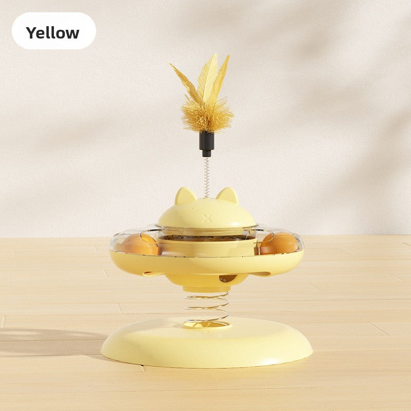 Advanced Self Amusement Cat Toy Automatic Rotating Turntable with Feather Wand and Balls for Indoor Kittens to Play Alone