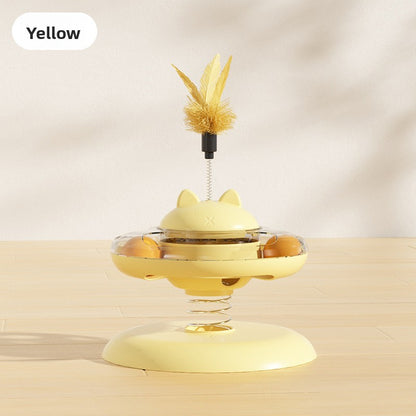 Advanced Self Amusement Cat Toy Automatic Rotating Turntable with Feather Wand and Balls for Indoor Kittens to Play Alone