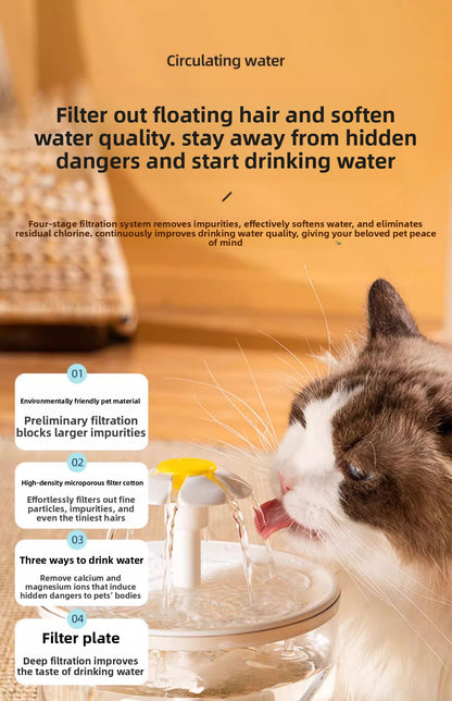 Silent Automatic Cat Water Dispenser Large Capacity Pet Fountain Anti Black Chin Bowl