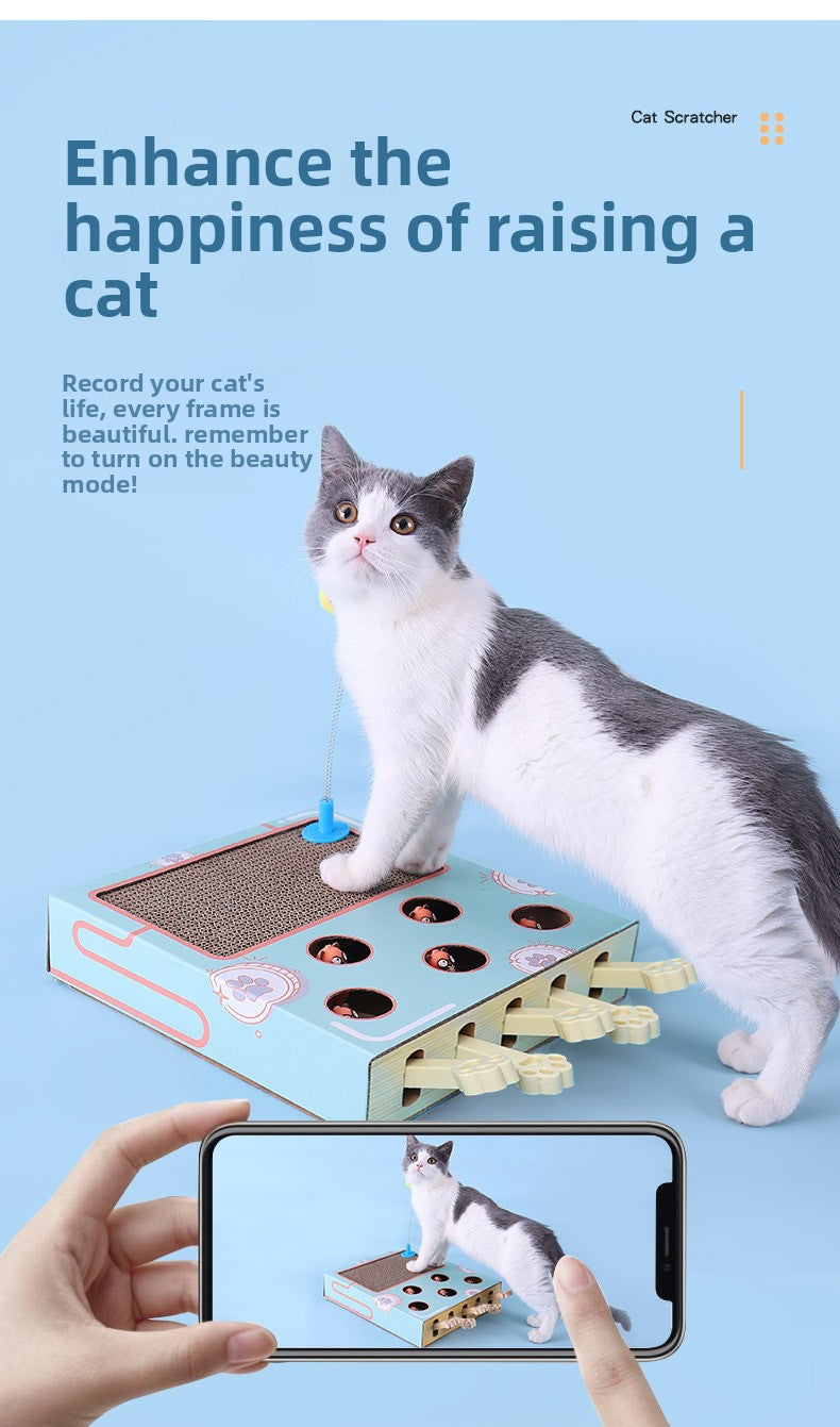 Multi Functional Cat Scratching Board with Teaser Toy Interactive Whack a Mole Game Corrugated Paper for Cats