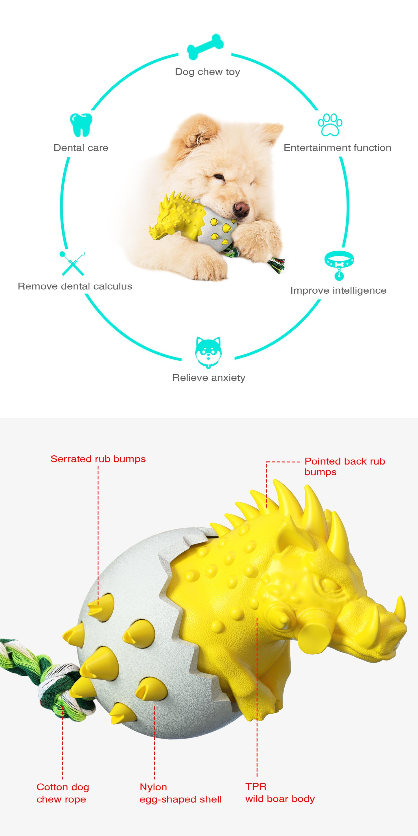 Premium Wild Boar Dog Chew Stick Dental Dog Toy for Teeth Cleaning Natural Dog Toothbrush Long Lasting Chew for Aggressive Chewers Boredom Relief Pet Supplies