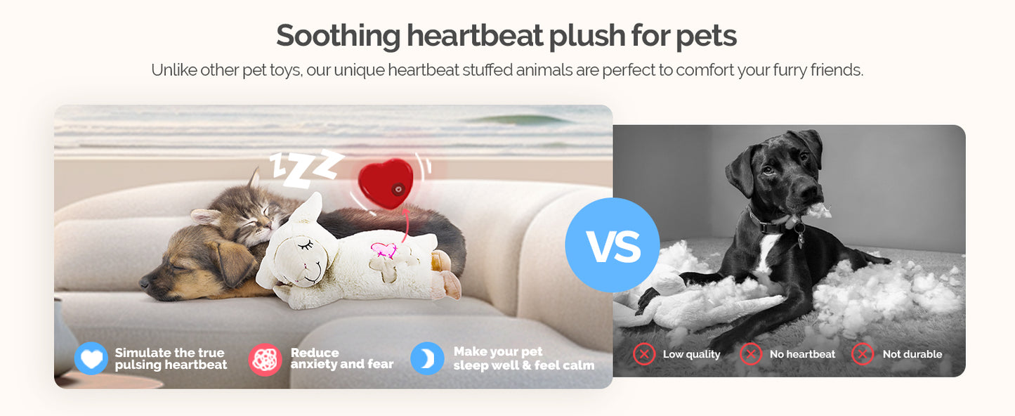 Dog Cat Anti-Anxiety Plush Lamb Pillow Having Simulated Heartbeat Feature
