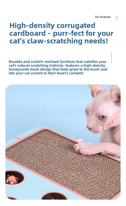 Multi Functional Cat Scratching Board with Teaser Toy Interactive Whack a Mole Game Corrugated Paper for Cats