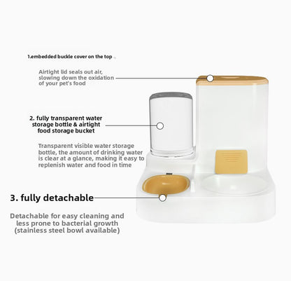 Anti-Tip Cat/Dog Feeder with Large Capacity Automatic Waterer, Ceramic/Stainless Steel Bowls