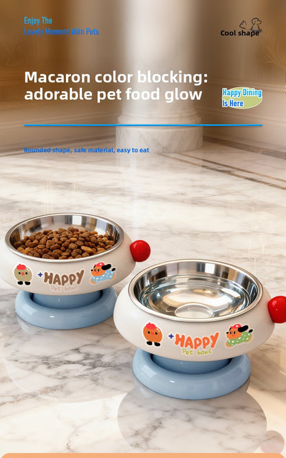 Pet Stainless Steel Cat Bowl Non-Slip Dopamine Color High-Leg Design Anti-Black Chin Cat Food Bowl Neck Protection
