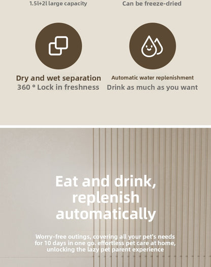 Cat Water Fountain Combined with Automatic Pet Feeder and Flowing Drinking Water Bowl