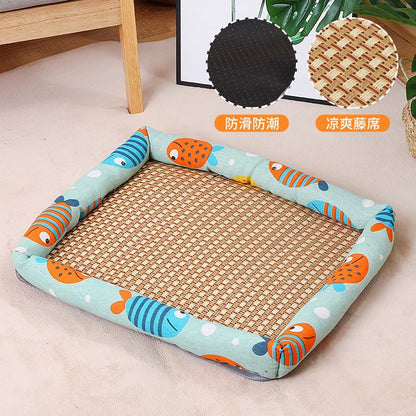 Pet Cooling Mat Nest Summer Linen High Temperature Heat-Resistant Dog Nest Rattan Woven Mat Square Cooling Nest All-Season Universal Cooling Mat Wholesale
