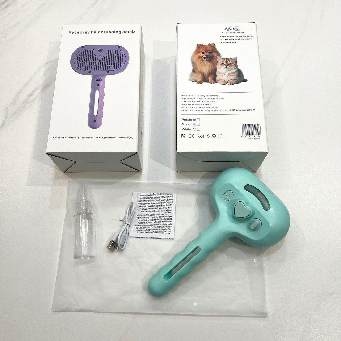 Blue Light Advanced Pet Spray with Non-Flying Hair Needle Grooming Comb