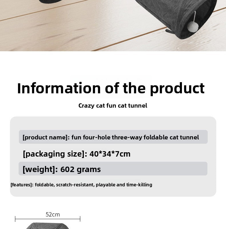 Hot-Selling New Four-Hole Three-Way Curved Foldable Scratch-Resistant Cat Tunnel Pet Toy