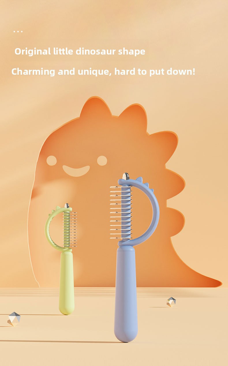 Double Sided Cat Comb for Shedding Small Dinosaur Cute Design Pet Grooming Brush Massage Knot Comb Macaron Colors Long Hair Short Hair