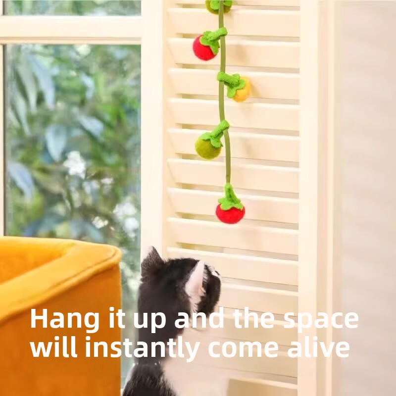 Tomato Shaped Teaser Stick Persimmon String Cat Toy Self Entertainment Boredom Buster with Bell