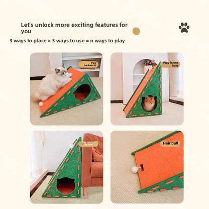 All Season Triangular Felt Cat House Wall Mounted Scratching Board Integrated Non Shedding Villa