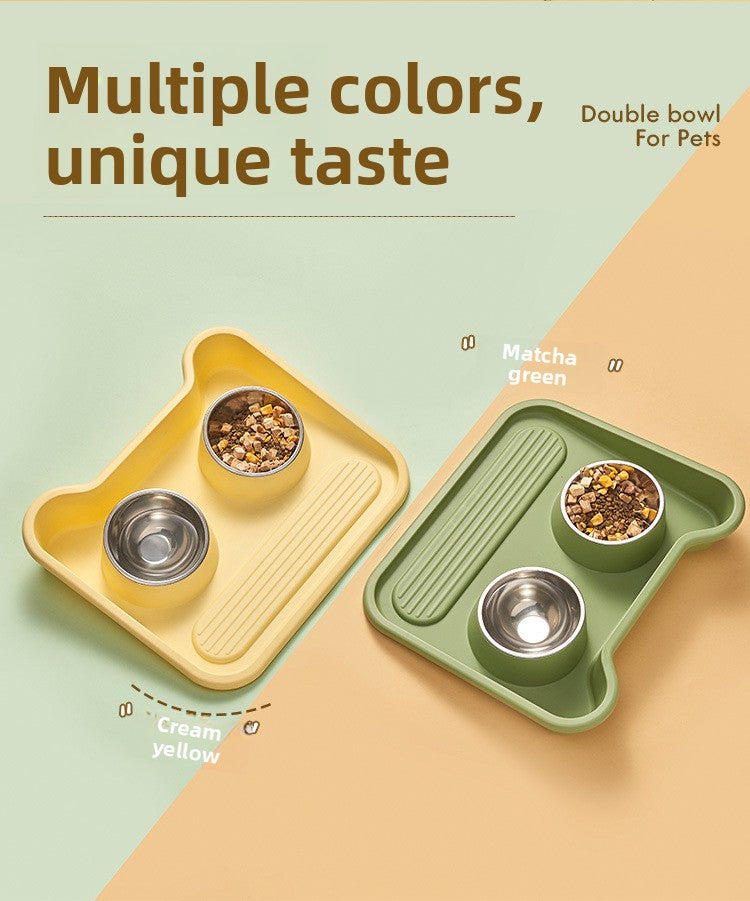 Stainless Steel New Cat Dog Double Bowl Large Diameter Leak Proof Pet Feeder