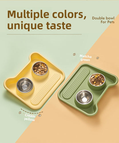 Stainless Steel New Cat Dog Double Bowl Large Diameter Leak Proof Pet Feeder