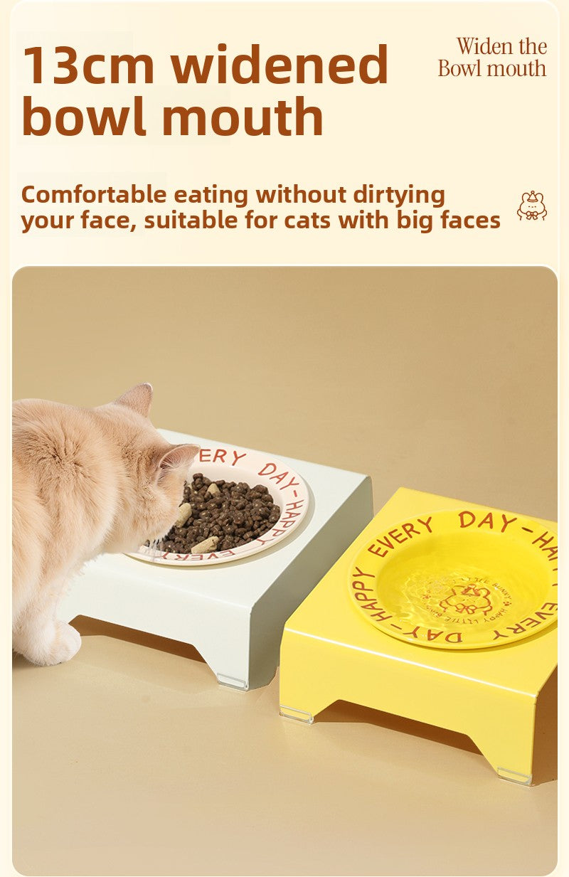 Ceramic Elevated Cat and Dog Food Bowl with Anti-Spill Design