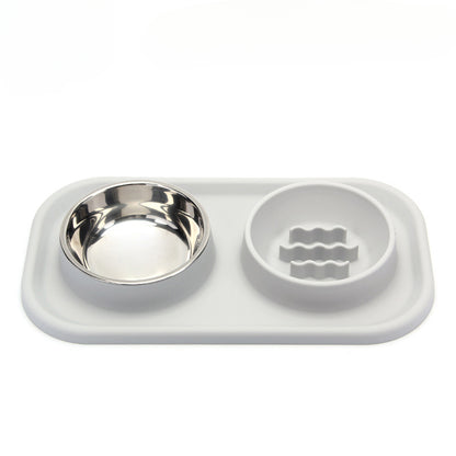 Pet Bowl Double Bowl Food Grade Silicone Cat and Dog Bowl Slow Food Bowl Slow Food Bowl Small Stainless Steel Dog Bowl Pet Supplies