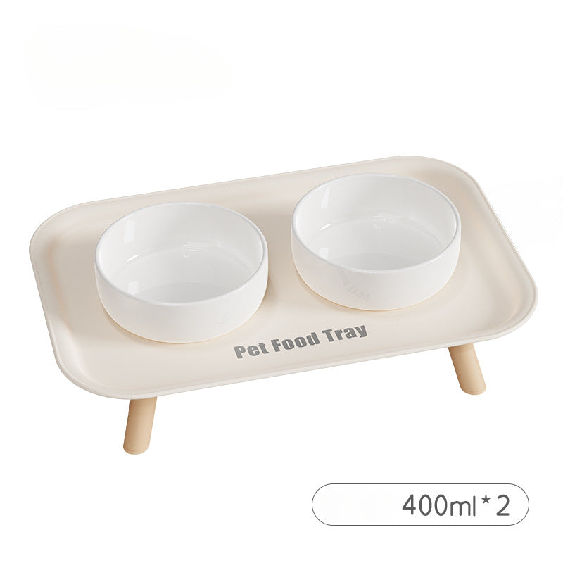Premium Ceramic Double Pet Bowl Set with Cervical Support Raised Feeder Anti Splash and Tip Proof Design for Cat and Dog Dinner Plates