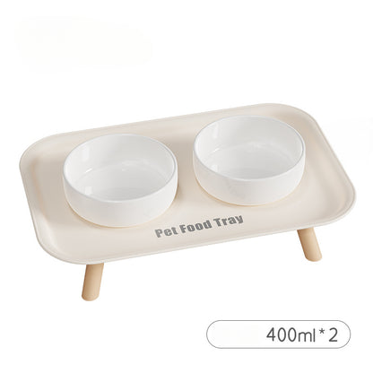 Premium Ceramic Double Pet Bowl Set with Cervical Support Raised Feeder Anti Splash and Tip Proof Design for Cat and Dog Dinner Plates