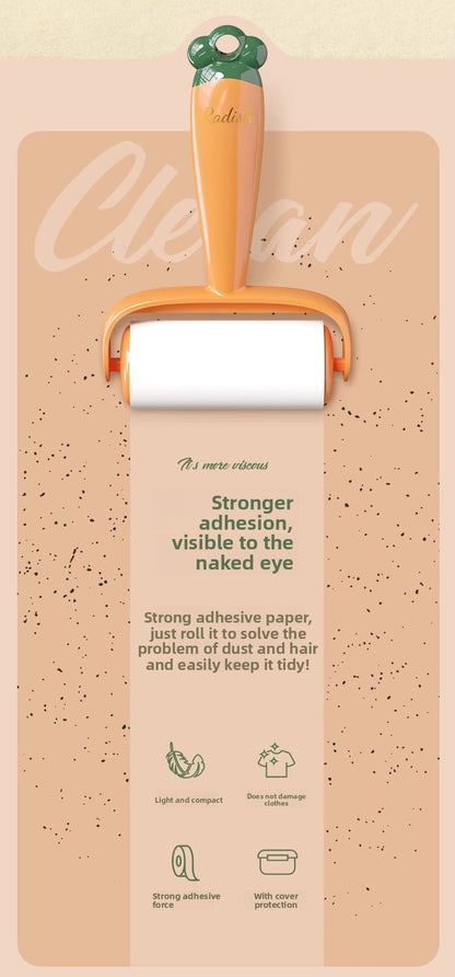 Tearable Carrot Lint Roller Strong Brush for Clothes Pet Hair with Replaceable Paper
