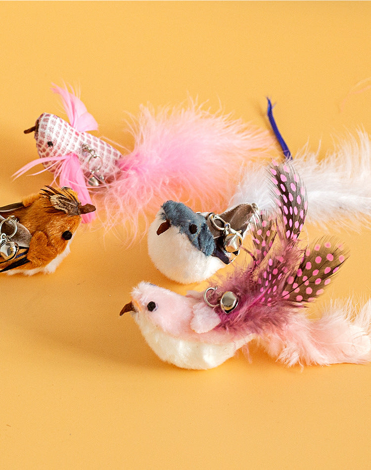 Realistic Bird Feather Bell Replacement Head for Cat Teaser Wand Pet Toy