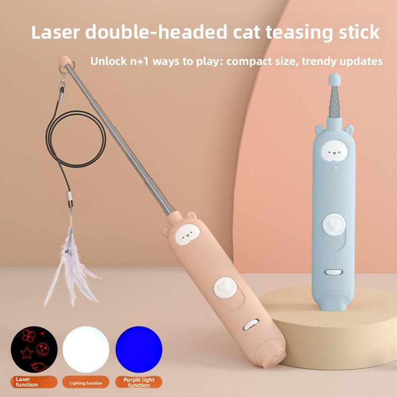 Infrared Laser Cat Teaser Wand with Detachable Feather Bell Interactive Cat Toys for Boredom and Exercise