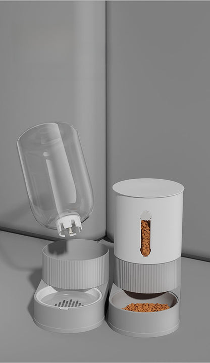 Automatic Cat and Dog Feeder and Water Dispenser Combo with Double Bowls, Neck Protection, Anti-Clumping, Large Capacity Pet Food Utensils