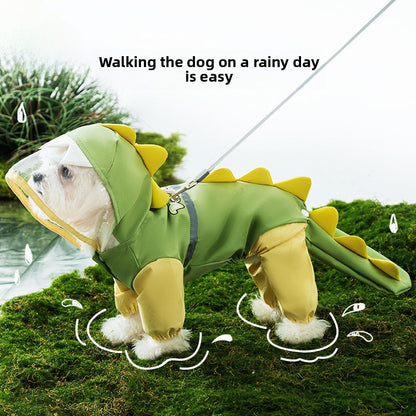 3D Dinosaur Tail Dog Raincoat Waterproof Reflective Pet Rain Poncho for Medium Large Breeds Like Golden Retriever Hooded Rain Gear