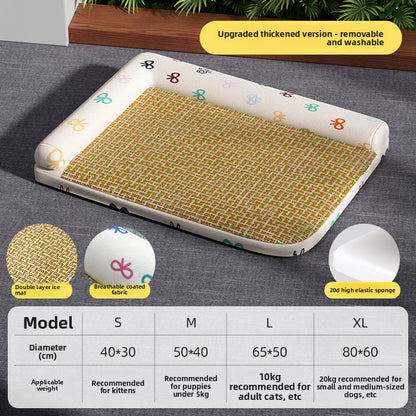 Elevated Cooling Dog Bed Summer Gel Cooling Mat with Neck Protection Removable Washable Cover Thickened Pet Bed for Medium Large Dogs Cats