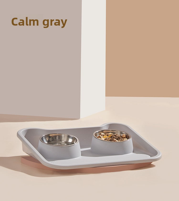 Stainless Steel New Cat Dog Double Bowl Large Diameter Leak Proof Pet Feeder