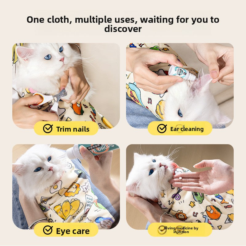 Lingette de toilettage auto-adhésive pour chat, idéale pour couper les griffes, nettoyer et retenir votre animal de compagnie sans le griffer, avec fermeture adhésive réglable. 