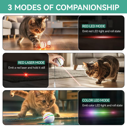 Cat Self-Entertainment Bell Feather Automatic Rotating Rolling Ball LED Light Laser Cat Teasing Toy