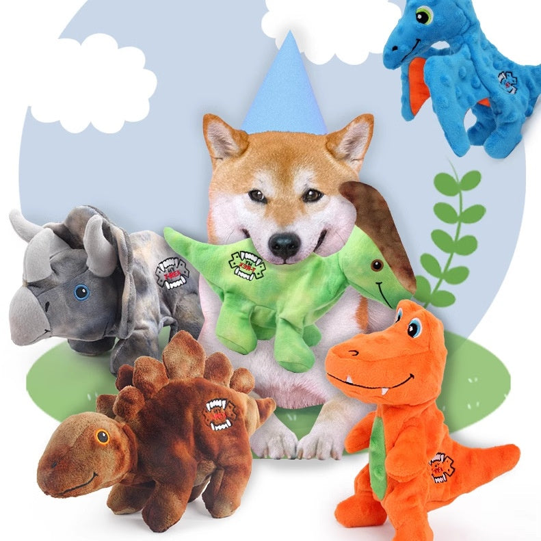 Dog Sound Plush Dinosaur Toy with Crinkle Paper for Durable Chewing